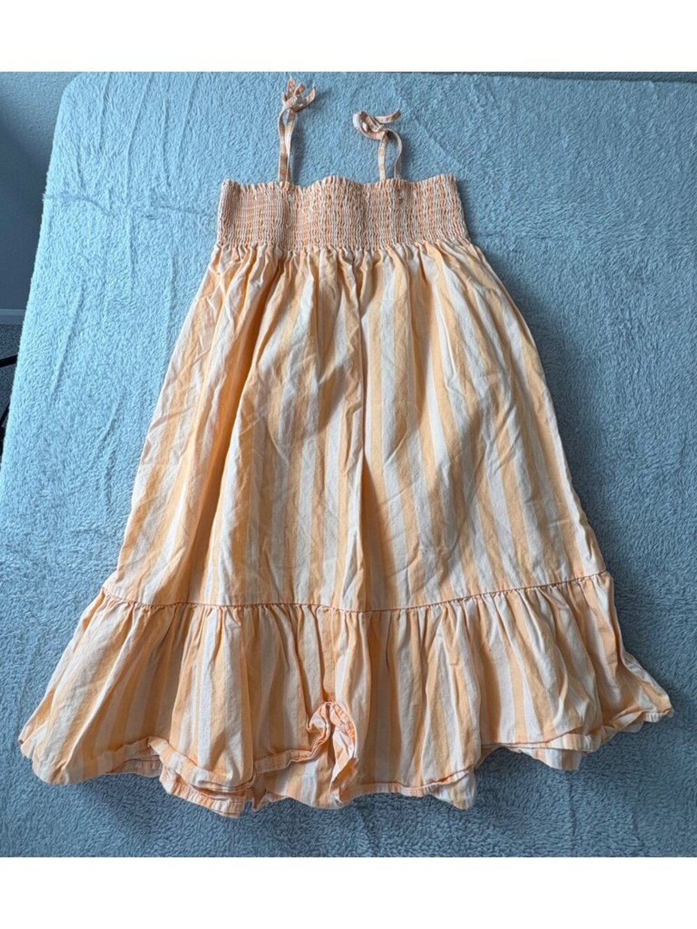 H&M Girls Striped Orange Sleeveless Smocked Dress Size 6-7Y 100% Cotton